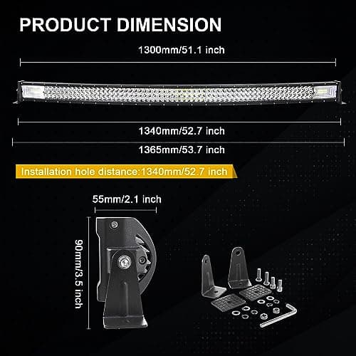 SKYWORLD 134 cm 675W Barre Lumineuse LED Lampe de Travail Incurvé Combo Faisceau de Spot D'inondation DC 12V-24V 6000K avec Faisceau de câbles Atvs Utvs 4x4 Camion Tracteur Offroad Véhicules