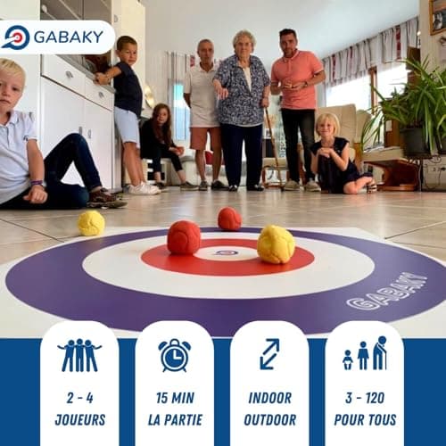 GABAKY Jeu de Pétanque Originale, Mix de Palet et Curling, Cible avec 8 Boules Molles, Tout Terrain Intérieur Extérieur Indoor Outdoor (Édition Classique)