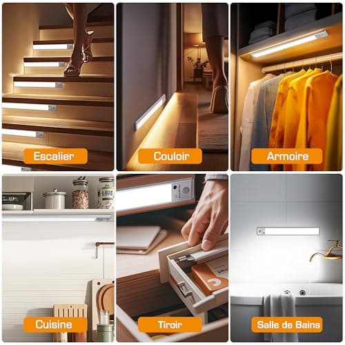 EverBrite Lampe Detecteur de Mouvement Interieur, Lampe de Placard 78 LED, Lumière Réglable 3000K/4000K/6500K, 3 Modes, Télécommande, Veilleuse Rechargeable USB pour Armoire, Cuisine, Salle de Bains