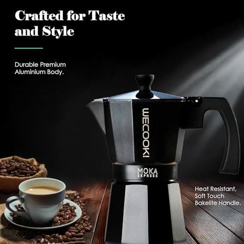 WECOOK! Bella Cafetière Italienne en Aluminium, Express, 6 Tasses de Café, Joint en Silicone, Soupape de Sécurité, Convient pour Vitrocéramique, Gaz, Électrique