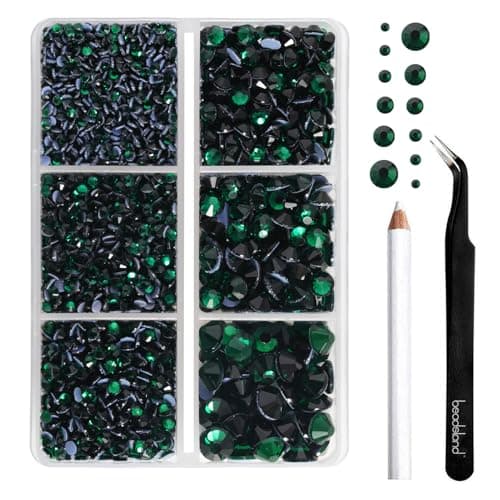 Beadsland Strass Thermocollant Kit,Émeraude,6 tailles assorties,4000 PCS | Strass Hotfix Verts,SS6-SS30,pour Vetement,Textile,avec Crayon de Cire et Pince à Épiler