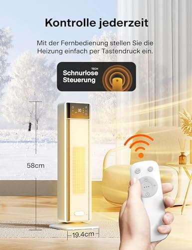 PELONIS Chauffage d'appoint 2000W, Chauffage électrique avec télécommande et thermostat, 75° Oscillation & Minuterie 24 heures, Silencieux PTC Radiateur Électrique basse consommation