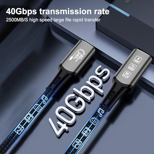 CABLEDECONN USB4 Thunderbolt 4 Rallonge 240W 8K USB C 2M 6.6ft Câble M/M Charge Rapide 40gbps Câble de Transmission de Données ultra HD 8K@60Hz 4K@144Hz Câble Vidéo Compatible avec Macbook M1 M2 M3