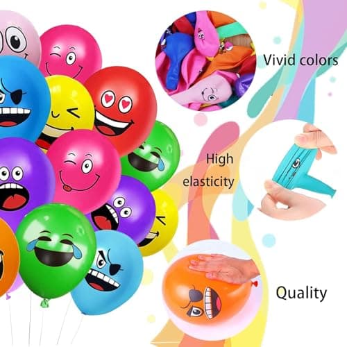 20/50/100/200 Ballons en Latex Série Émotion, 12 Pouces Ballons Smiley de Fête de Couleurs, Emoticones Amusant Ballon Mignon Visage de Souriant, Ballons pour Enfant Fête d'Anniversaire Cérémonie(100)