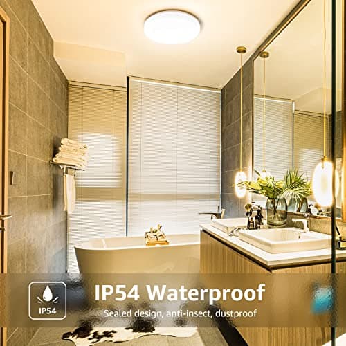 Lepro Plafonnier LED 15W, Luminaire Plafonnier Étanche IP54 Blanc Chaud 3000K 1500LM, Angle de Faisceau 120 °, Plafonnier LED Idéal pour Salle de Bain, Balcon, Couloir, Cuisine, Salon(Φ22)
