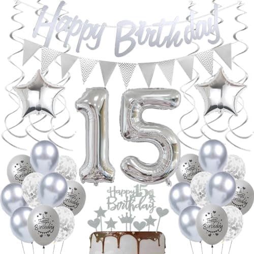 15 ans Décoration anniversaire argent, Décoration anniversaire 15 ans argent, Ballon 15 argent Décoration anniversaire fille, Ballon argent 15 ans anniversaire Décoration garçon fille