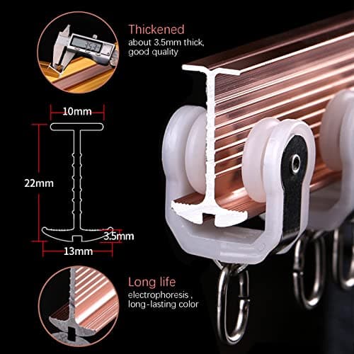 TEN-HIGH Tringles à rideaux flexibles en aluminium, Tringles à rideaux pliables, Tringles à rideaux doubles, Tringles à rideaux lourdes et luxueuses (Or rose, 2 * 3.3m)