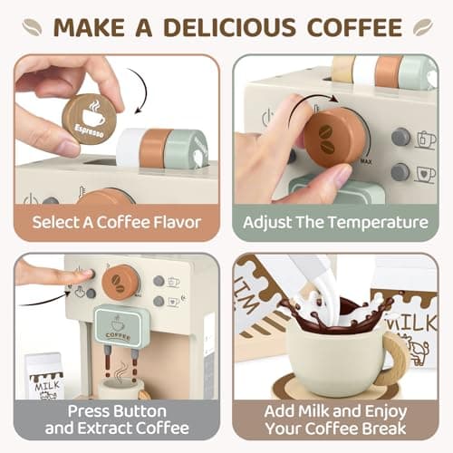Airlab Cafetière en Bois Bébé, Jouet Jeux de Rôle Éducatif Éveil Montessori, Boulangerie Nourriture Accessoire Dinettes Cuisine, Cadeau Créatif Anniversaire Pâques Halloween Noël Garçon Fille 3+ Ans