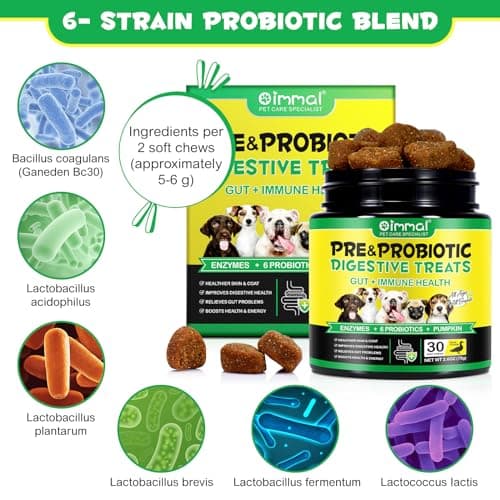 Probiotiques pour Chiens,Probiotique Doux à mâcher pour Chiens Enzymes digestives,Santé intestinale,Équilibre des levures, Système immunitaire et Soutien de la santé Globale (30 Soft Chews)