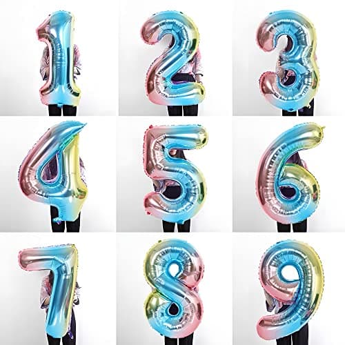 Ponmoo Foil Ballons Chiffre 16/61 Dégradé Bleu, Grands Ballon Numéro 0 1 2 3 4 5 7 8 10-19 20-29 30-39 40 50 60 70 80 90 100, Décoration de Ballons Géants pour Mariages Party et Anniversaires Fête