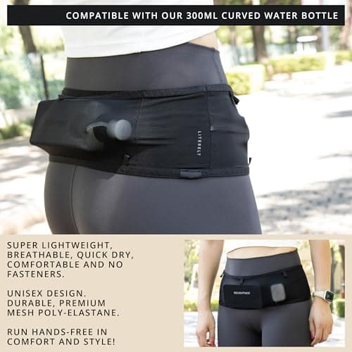 Build & Fitness LiteBelt Ceinture de Course – 4 Poches à accès Rapide sur Le Dessus – Super légère, Fine, Support de téléphone de Course – Convient à Toutes Les Tailles de téléphon S