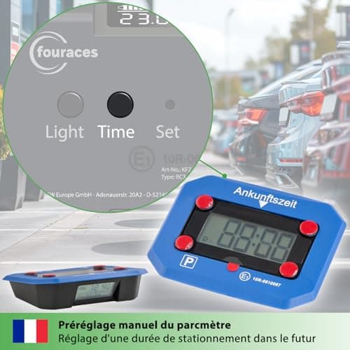 fouraces Disque de stationnement électronique - Automatique, Heure d'été et d'hiver - indicateur de Batterie, Homologation, Batterie de Rechange, pour Voiture, Bleue, Bleu