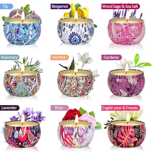 Lot de 9 bougies parfumées pour femme, 180 heures bougies d'aromathérapie, en cire de soja, bougies en verre pour la maison, la fête des mères, un anniversaire, (Blue, 9)