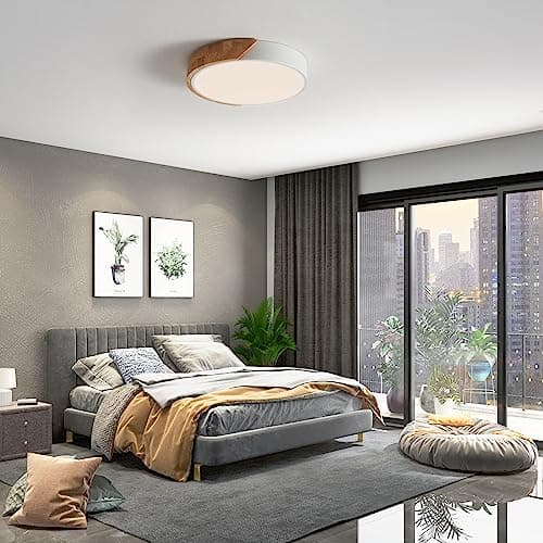 LuFun Plafonnier LED, Plafonnier Salon 24W Dimmable, Plafonniers Modernes Rond en Bois, Luminaire Plafonnier pour Salon Cuisine Chambre Salle à manger Couloir Balcon, Ø30cm*5cm, Blanc