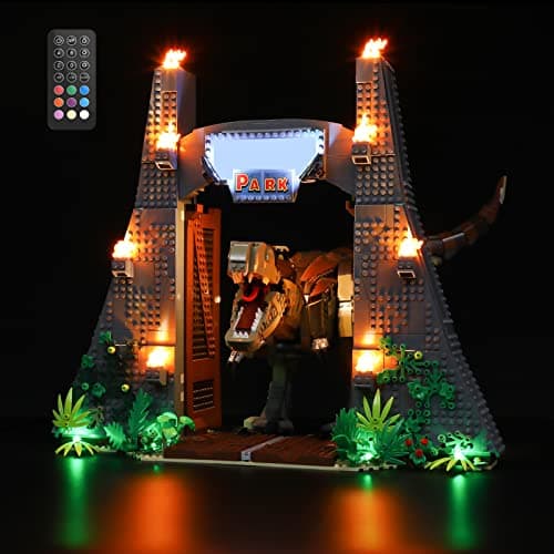 GEAMENT Jeu De Lumières (Télécommande) Compatible avec Lego (Jurassic Park:T.Rex Rampage) - Kit D'éclairage LED pour Jurassic World 75936 (Modèle de Bloc Non Inclus)