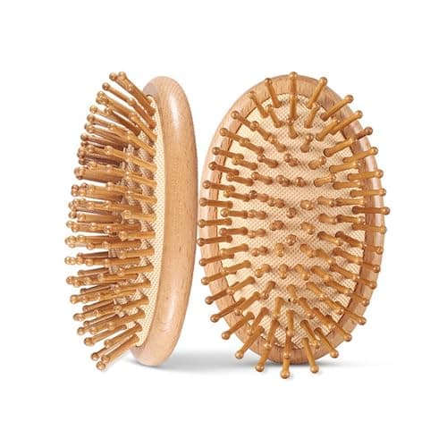 2 Pièces Peigne de Massage en Bois, Masseur de Cheveux Brosse de Cuir Chevelu, Brosse à Cuir Chevelu, Sans Poignée, Peigne Rond en Bambou pour Femmes Hommes Cheveux Raides Curl