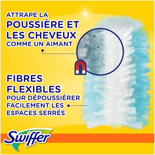Swiffer Plumeau Duster Attrape et Retient 25 Recharges Dépoussiérantes, Attrape Et Retient 3 Fois Plus De Cheveux Et Poussière Qu’Un Plumeau Ordinaire