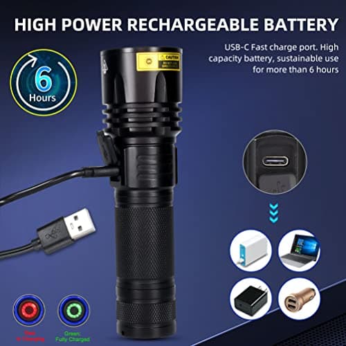 DARKBEAM Lampe Torche UV 365nm Puissante Lumière Noire, LED Lampe de Wood 20W Rechargeable USB C Portable, Lampe de Poche Ultra Violet Détecteur d'urine, Fuite détection, Durcissement en Résine, B14