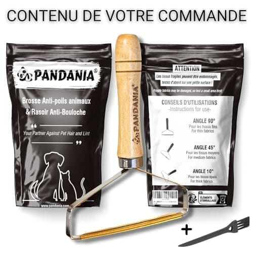 PANDANIA Brosse Anti Poils Tapis pour Chien et Chat - Rasoir Anti Bouloche Manuel, Raclette et Nettoyeur de Peluche Vêtements, Retire Poil Animaux Siège Voiture - Inclus Brossette de Nettoyage