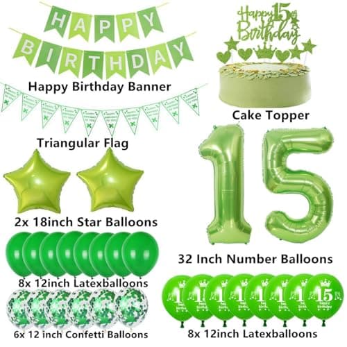 Ballon vert 15 ans anniversaire Décorations Vert 15 ans ballon Garçon Fille 15 ans Décorations Anniversaire Vert Ballons 15 ans anniversaire Fille 15 ans Déco Vert 15 ans anniversaire Ballons