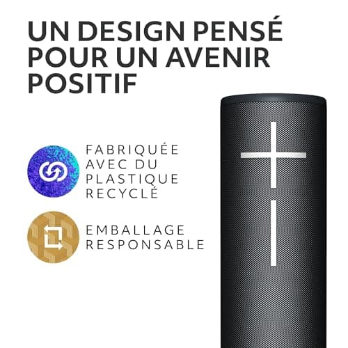 Ultimate Ears Boom 4, Enceinte Bluetooth Portable et étanche avec Son cristallin immersif et Puissant à 360 degrés, Flottante avec 15 Heures d'autonomie et Une portée de 45m - Noir