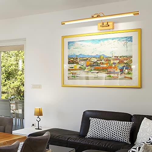 MantoLite 60CM 12W Applique Murale pour Tableaux et Vitrines, LED Miroir Salle de Bains Lumière Avec tête de Lampe Pivotante et Interrupteur Intérieur Éclairage, 3000K Laiton Lampes de Lecture