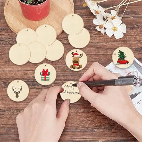 Bieiyhe Lot de 50 Rond en Bois Avec Trou,Rondeau de Bois Petits 3 cm de Diamètre,Tranches de Bois Ronde,Rondin de Bois Deco,Naturel Rond Bois Fins,Rond en Bois à Décorer pour Bricolage Artisanat
