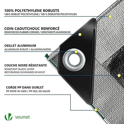 VOUNOT Bâche de Protection en Polyéthylène 240g/m2 Bâche Imperméable Ultra Lourde et Résistante Revêtue des Deux côtés avec Oeillets en Aluminium Couverture Étanche pour Jardin, Piscine 2x3m