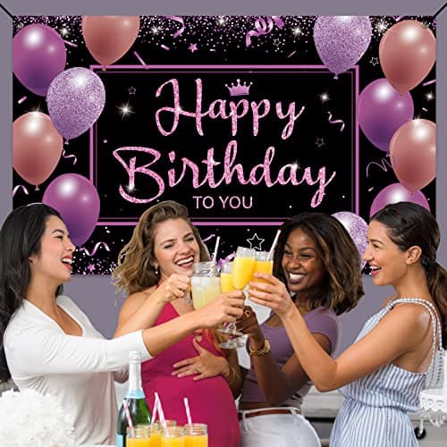 Koliphy Decoration Anniversaire, Noir Violet Banderole Joyeux Anniversaire Fête Deco Pour Hommes Femmes, Anniversaire Photographie Fond Bannière, 70,8 x 40,3 Pouce