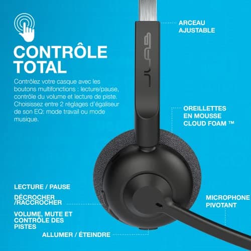 JLab Go Work Pop Casque Bluetooth sans Fil avec Micro - 50h, Noir