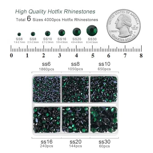 Beadsland Strass Thermocollant Kit,Émeraude,6 tailles assorties,4000 PCS | Strass Hotfix Verts,SS6-SS30,pour Vetement,Textile,avec Crayon de Cire et Pince à Épiler