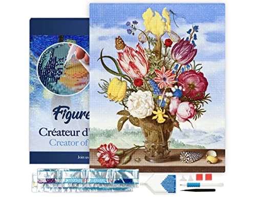 Figured’Art Diamond Painting Broderie Diamant 40x50cm Avec Cadre Toile Tendue Strass Perles Carrés - Bouquet de fleurs - Kit Complet 5D DIY Activité Manuelle Loisirs Créatifs Adultes