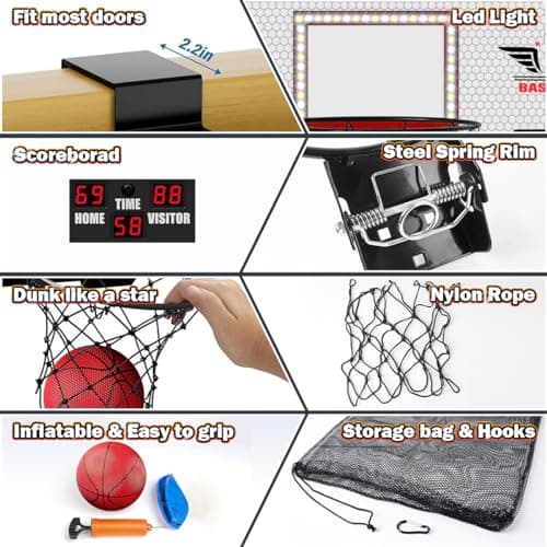 Vatos 2 Joueurs Panier de Basket Interieur,Mini Cerceau de Basket-Ball avec Le Tableau d’Affichage,4 Boules, Pompe, Cadeaux de Jouet de Basket-Ball pour Le Bureau à Domicile d’Enfants en Plein Air