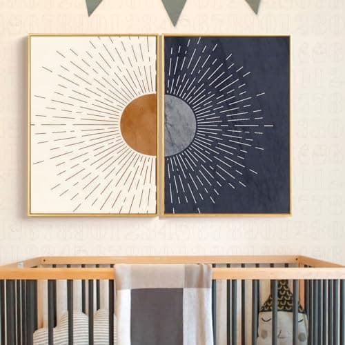 KXHHYB Lot de 2 posters aux lignes abstraites - Lignes abstraites - Motif soleil - Tableau mural - Ligne géométrique - Décoration moderne pour salon et chambre à coucher - Sans cadre - A, 30 x 40 cm x