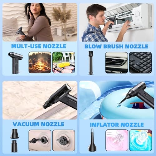 KACNON Moteur sans balais 130000tr/min Max, Souffleur PC Air Comprimé, Dépoussiérants Puissants électrique avec Batterie 7600mAh, Mini Air Comprimé Duster pour Clavier,Voiture, PC
