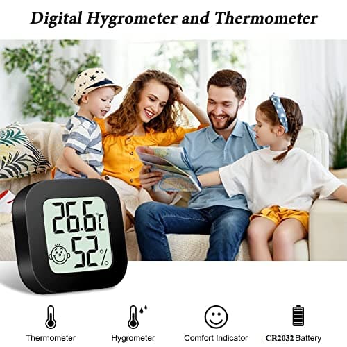 flintronic Thermomètre Hygrometre Intérieur, Mini Thermomètre Hygromètre Digital à Haute Précision, Moniteur de Température et Humidimètre Indicateur du Niveau de Confort pour Maison,Bureau-Noir