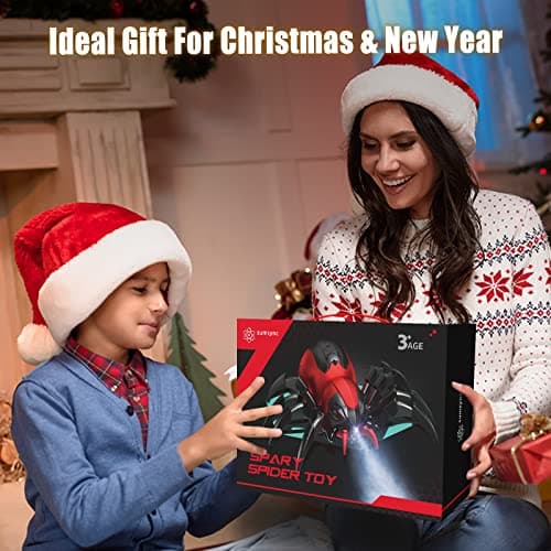 sumsync Télécommande Araignées Jouets pour Enfants - Véritable RC Spider, Effets musicaux, Lumières LED, 3 4 5 6 7 8 9 10 11 12 Ans garçons / Filles, Cadeau d'anniversaire Halloween Rouge