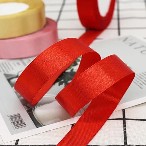 LLMtn 66 Mètres Lot de 3 Rouleaux de Ruban de sSatin Rouge 2 cm x 22 m pour Décoration de Cadeau de Mariage, de Baptême et d'anniversaire