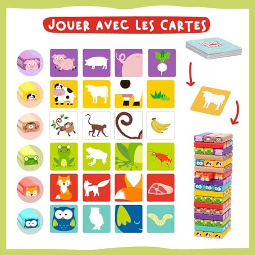 Nene Toys Tour 4 en 1 en Bois avec des Couleurs et Animaux - Jeu de Société Educatif pour Garçons et Filles De 3 à 9 Ans - Idéal comme Cadeau à Partager Entre Parents et Enfants