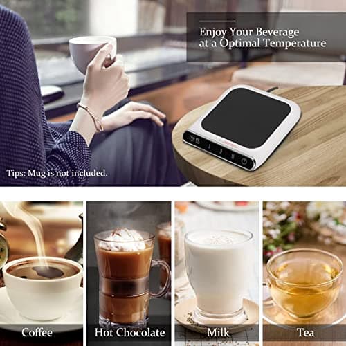 Chauffe-tasse, 55 C, 131 F, Chauffe-tasse USB à Température Constante pour Bureau avec 3 Réglages de Température, Réglages de Température Intelligents pour le Bureau à Domicile