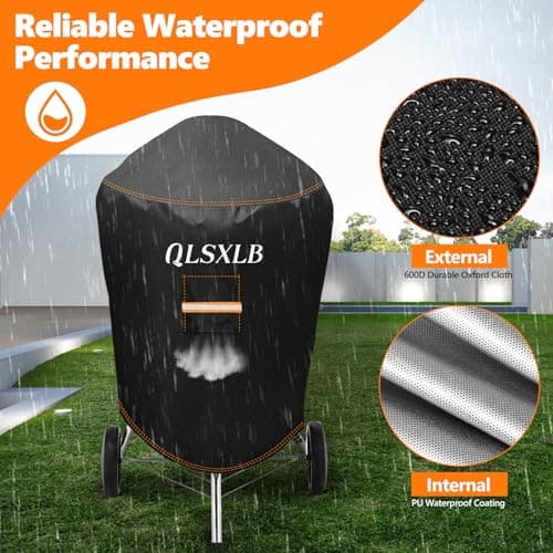 QLSXLB Housse Barbecue Exterieur Rond, Oxford 600D Robuste Bache de Protection BBQ Φ50x81cm, Couverture de Grill Anti-Vent/Anti-UV/Anti-l'eau/Anti-l'Humidité/Antipoussière Noir