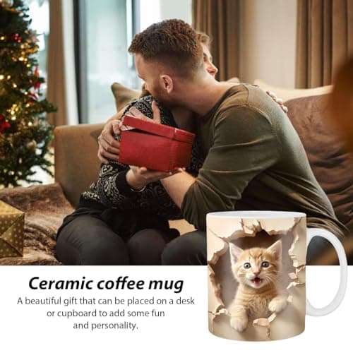 Povanjer Tasses À Café pour Chat,Tasse À Thé en Céramique pour Chat Effet 3D -Tasse De Voyage Chat Mignon Accessoire De Bureau Drôle Et Créatif pour Eau Chaude Eau Froide Café Lait