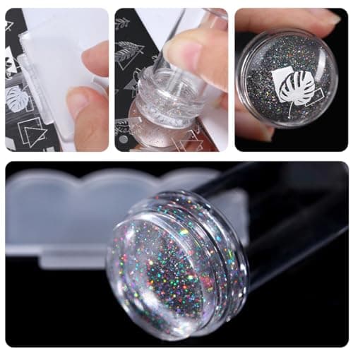 KGDUYC 1set French Manucure - Clear Nail Stamp Gel Nail Brush, Nail Stamp French Pointed Nail Liner Brush Nail Stamp avec tampon encreur Vernis à ongles Stamp pour Nail Art Design Accessoires