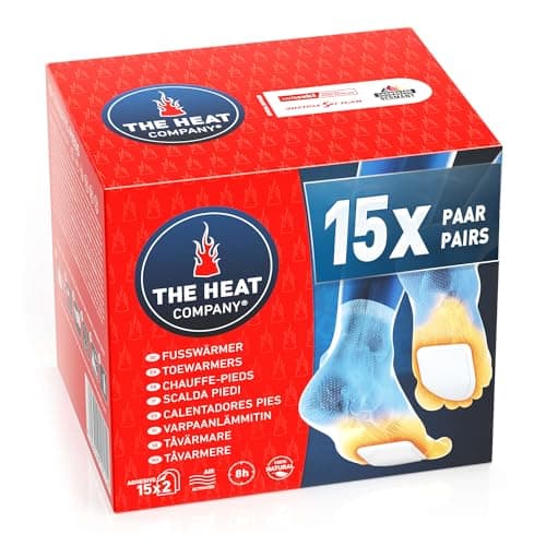 THE HEAT COMPANY Chauffe-Pieds - 15 Paires - Extra Chaud - adhésif - 8 Heures de Chaleur - Chaleur immédiate - autochauffante - purement Naturel - pour Toutes Les Tailles