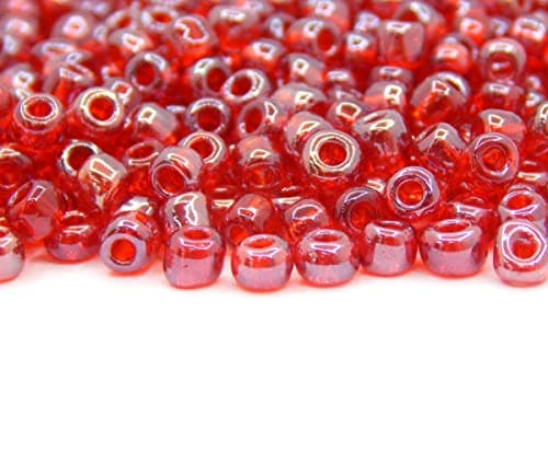 Lot de 1100 perles de rocaille en verre de 4 mm, 6/0, perles poney transparentes, mini perles rondes (rouge scintillant)