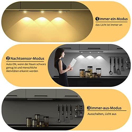 OUILA 30cm Lampe de Placard à Détecteur de Mouvement, Dimmable Rechargeable USB Sans Fil LED Lamp 3000K-6000K Éclairage étude Cuisine Veilleuse Armoire Escalier Couloir Lampe