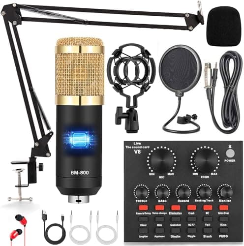 ALPOWL Ensemble d'équipement de Podcast, Interface Audio avec Carte Son en Direct Tout-en-Un et Microphone à condensateur, Parfait pour l'enregistrement, la Diffusion, la Diffusion en Direct (Or)