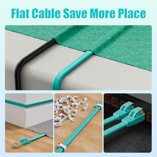Cable Ethernet 25m Cat 7, Haut Debit Cable RJ45 Blindé 25m Câble Réseau Plat, Extérieur Intérieur Cable Internet 10Gbit/s Câble Wifi Gigabit, Cable Patch FTP Anti-interférence 25m Cable LAN (25 clips)