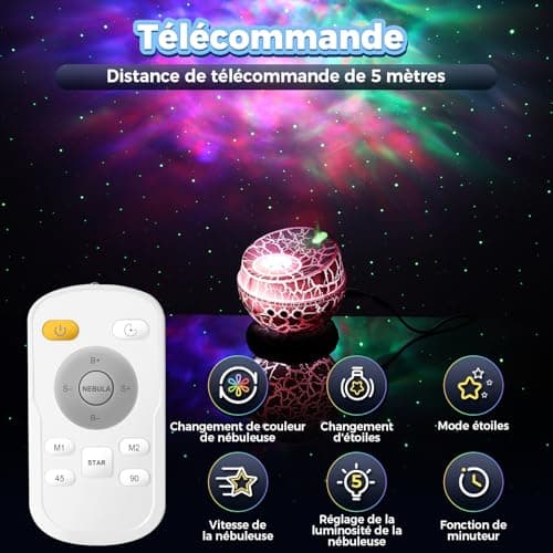 YISSVIC Projecteur Ciel Etoile Œufs de Dinosaure Projecteur Galaxie 8 Effets Lumineux 5 Vitesse 5 Luminosité avec Télécommande Minuterie Ciel Etoile Plafond Décoration Chambre Cadeau pour Noël, Fête