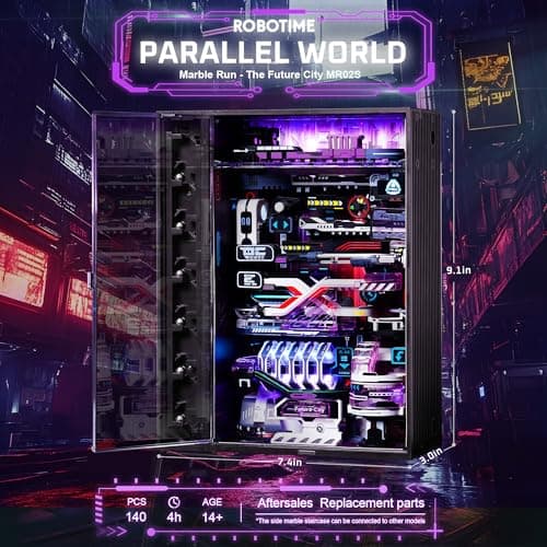 ROBOTIME Puzzle 3D Maquette a Construire Future City Circuits de Billes, LED Obscurité Lumineuse, Cadeaux Décoration pour Hommes, MR02S